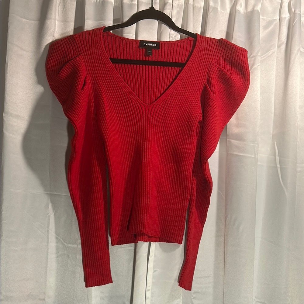 Express Women's Bold Red V-Neck Sweater